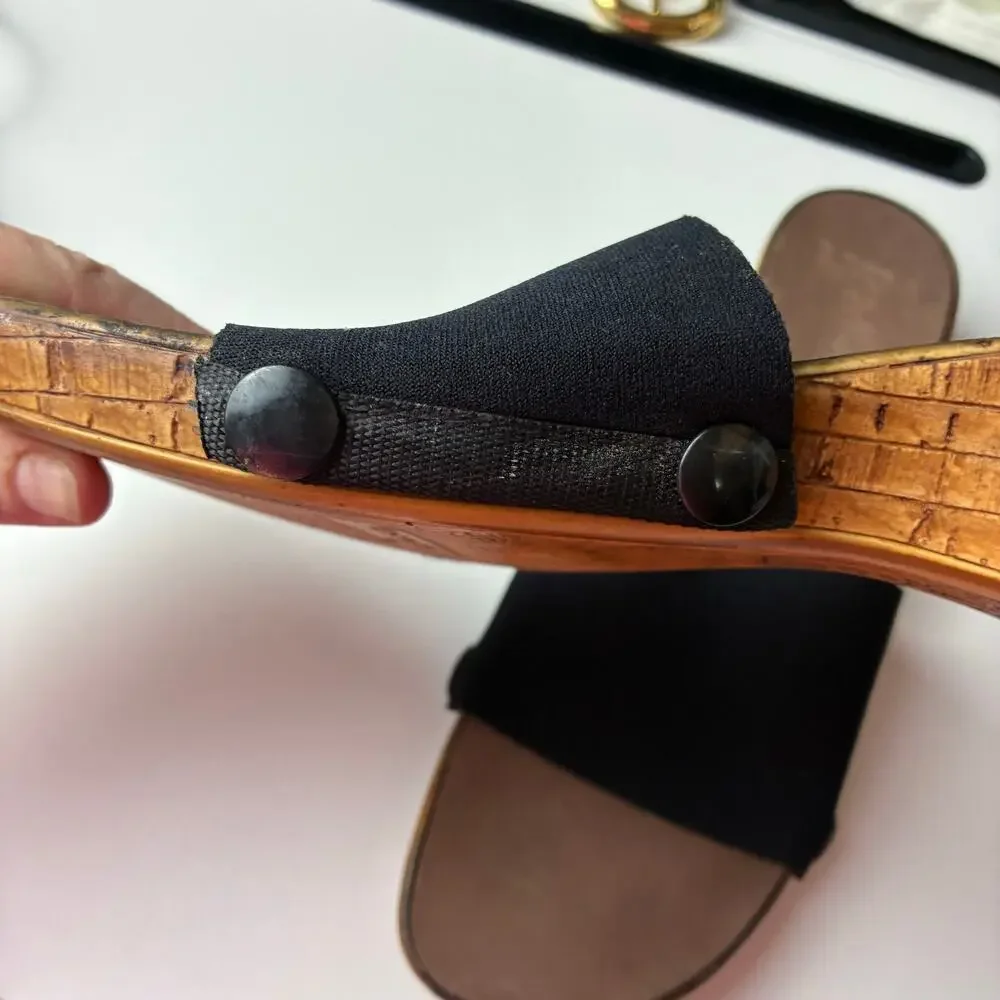 Onesole Slip On Interchangeable Sandal Womens 9 Travel Slides Black Cork Y2K 90s